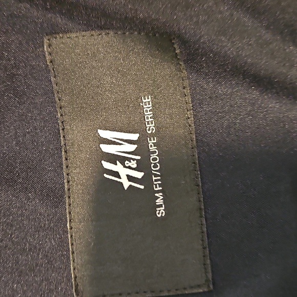 H&M Mens Medium Linen Blazer Blue Elbow Patches Slim Fit Sport Coat Jacket - Picture 4 of 4